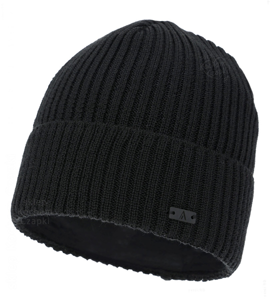 Czapka zimowa męska, z wełną merino, Fojjer, czarna, 56-59 cm