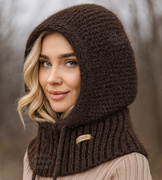 Kaptur damski, kominiarka damska, komin z kapturem, Valdia, brązowy, 54-60 cm