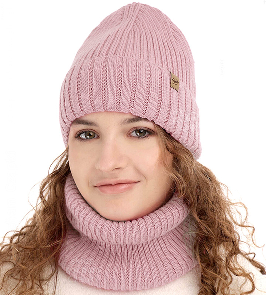 Czapka i komin merino, polar, Semalia,  różowy (01), 48-50 cm