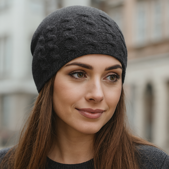 Czapka damska z wełny merino i kaszmiru, jesienna/zimowa, Elitana, szara, 54-56 cm