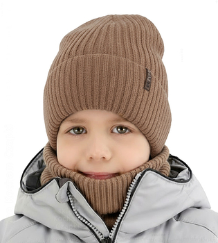 Czapka i komin dla chłopca, na zimę, 100% merino, Mogizzo, kamel , 54-56 cm