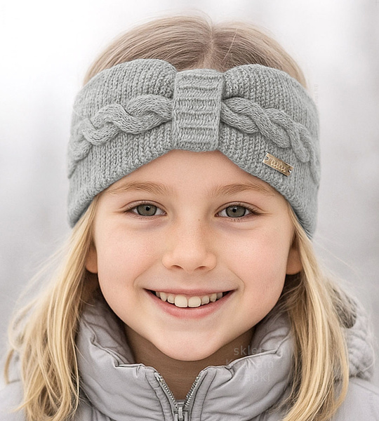 Opaska z wełny merino i kaszmiru dla dziewczynki, Venicia, szara, 50-53 