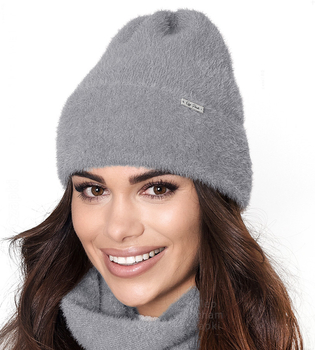 Czapka damska, alpaka syntetyczna, Nura, ciemny szary, rozm. 54-57 cm