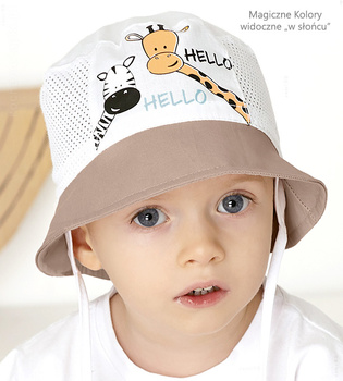 Kapelusz dla chłopca, z siateczką, Salve, biały + jasny brąz, 50-52 cm