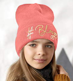 Czapka dziewczęca, beanie jesienno-zimowa, Blogerka, łososiowy, 52-56 cm