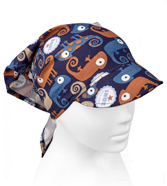 Chustka z daszkiem dla chłopca, wiązana na lato, AM-07, granat / kameleony, 45-48 cm