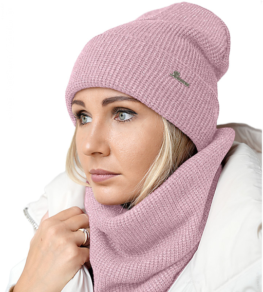 Czapka i komin, jesień/zima, komplet damski, Ottava, lila, 56-59 cm
