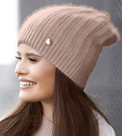 Czapka zimowa, damska, Loana, z angorą, nude, 55-58 cm