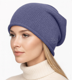 Czapka damska z wełny merino i kaszmiru, jesienna/zimowa, Cetina, niebieska, 55-60 cm