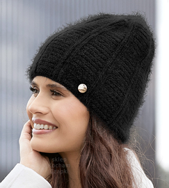 Czapka zimowa damska z angorą, Kristana, czarny, 55-58 cm