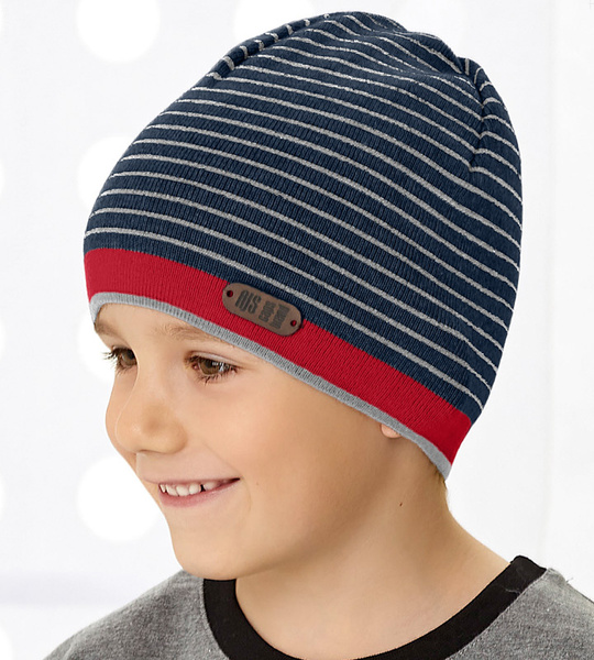 Czapka dla chłopca, dzianinowa, wiosenna/jesienna, Ingmar, czerwony + granat, 49-53 cm 