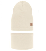 Komplet wiosenny-jesienny, dla dziewczynki, czapka i komin, kremowy, Lesfie,  50-54 cm