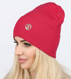 Czapka damska jesienna/wiosenna, szeroki prążek, Vosjana, malinowy, 56-60 cm