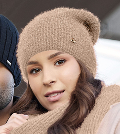 Czapka zimowa, damska, smerfetka, beżowa, 55-60 cm