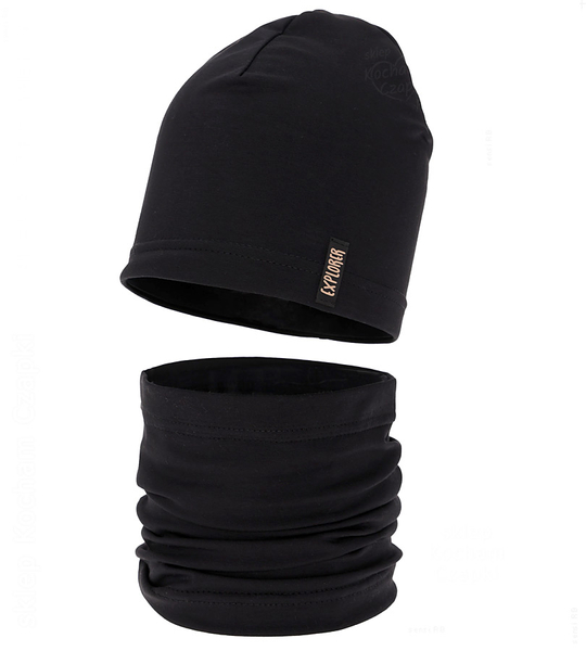 Czapka i komin dla chłopca, komplet wiosenny/jesienny, Boohart, czarny, 48-50 cm