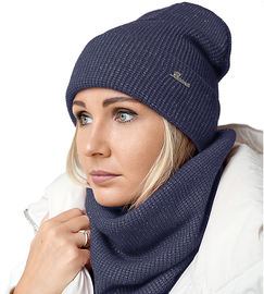 Czapka i komin, jesień/zima, komplet damski, Ottava, granatowy, 56-59 cm