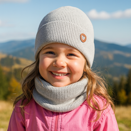 Czapka i komin dla dziewczynki, jesienny/wiosenny komplet wełniany, 100% merino, Corrie, szary, 48-50 cm