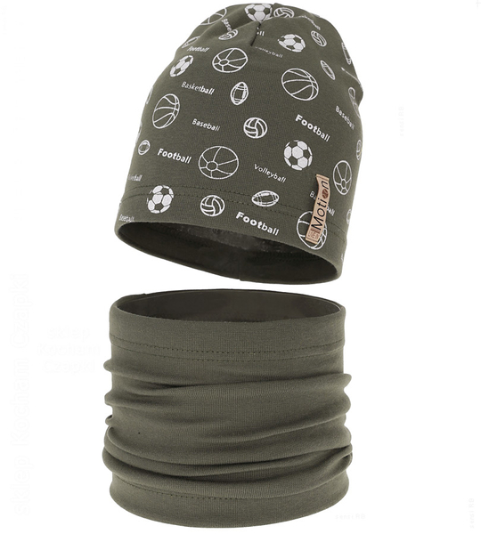 Czapka i komin dla chłopca, komplet wiosenny/jesienny, Loapo, khaki, 52-54 cm