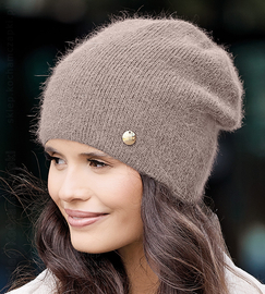Czapka zimowa damska z angorą, Britima, cappuccino, 55-58 cm