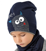 Czapka wiosenna/jesienna dla chłopca, granatowa,  z potworkiem, Booo, 45-47 cm