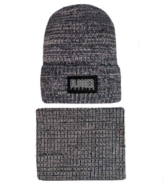 Czapka i komin, komplet Bloggier, czarny + blady róż melanż, 54-56 cm