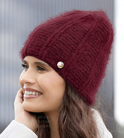 Czapka zimowa damska z angorą, Kristana, bordowy, 55-58 cm