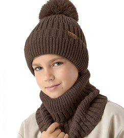 Czapka zimowa z kominem dla chłopca, Benten, brązowy, 52-55 cm