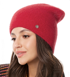 Czapka zimowa damska, moher, Persefona, czerwona, 55-60 cm