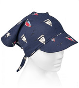 Chustka z daszkiem dla chłopca, wiązana na lato, AM-04, granatowa w żaglówki, 45-48 cm