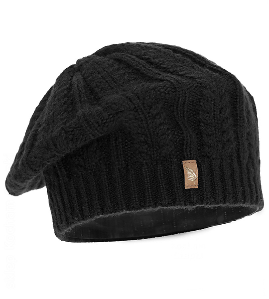 Beret damski z wełną merino, Nensja, czarny, 55-60 cm