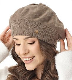 Czapka damska zimowa, beret, Belana, cappucicino, 56-59 cm