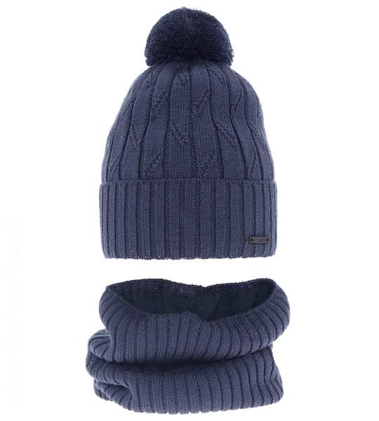 Czapka i komin merino dla chłopca, polar, Latero, niebieski (01), 50-52  cm