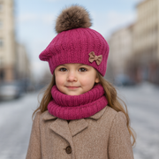 Beret zimowy i komin dla dziewczynki, Lopezja, amarantowy, 48-51 cm