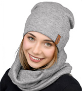 Czapka i komin damski, komplet wiosenny-jesienny, szary melanż, Clara, 55-58 cm