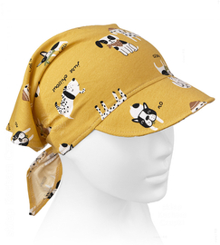 Chustka z daszkiem dla chłopca, wiązana na lato, AM-03, żółta/pieski, 45-48 cm