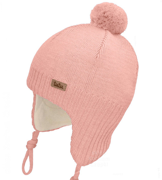 Czapka merino dla dziewczynki, przejściowa, Duskur, brzoskwiniowy róż, 46-49 cm
