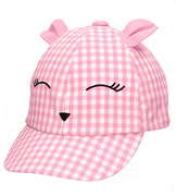 Czapka z daszkiem na lato dla dziewczynki, bawełniana, z uszkami, Mulien, różowa, 46-49 cm