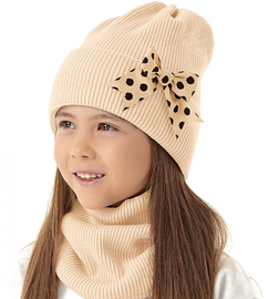 Czapka zimowa i komin dla dziewczynki, Lovilet, mango, 52-56 cm