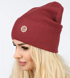 Czapka damska jesienna/wiosenna, prążek, Tesjawa, bordowa, 56-60 cm