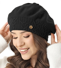 Beret damski, czapka,  Belana, czarny, 56-59 cm