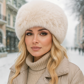 Czapka z futra ekologicznego, zimowy toczek futrzany, Loqly, kremowa, 54-55 cm