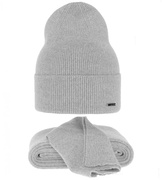 Czapka i szalik, merino 100%, Lemona, szary, 54-56 cm