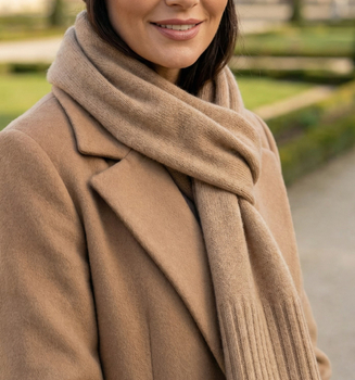 Czapka i szalik z wełny merino i kaszmiru, komplet damski, karmelowy, 55-58 cm