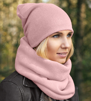 Czapka i komin damski, komplet jesienny, Benita V.3, pudrowy róż,  55-57