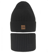 Komplet zimowy dla chłopca: czapka i komin, Sabilio, czarny, 48-50 cm