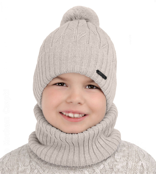 Czapka i komin merino dla chłopca, polar, Latero, beżowa, 55-58 cm