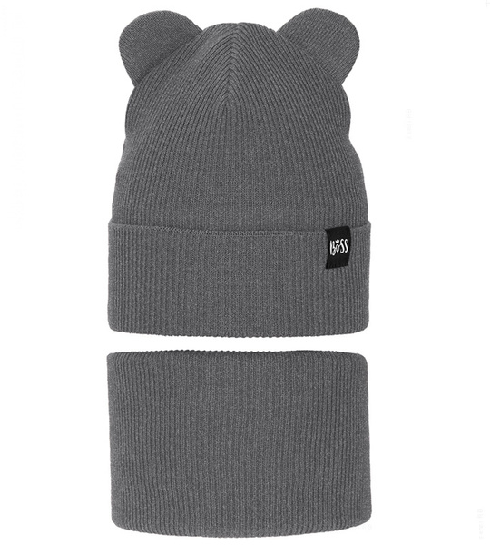 Komplet wiosenny/jesienny dla chłopca, czapka i komin, szary ciemny, Jragan, 50-54 cm