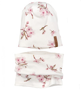 Czapka i komin, wiosenny komplet dla dziewczynki, śmietankowy, 46-49 cm