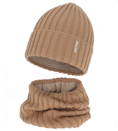Czapka i komin dla chłopca, merino 50%, Nabasco, kamel , 55-57 cm