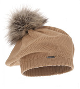 Beret damski, zimowy, z wełną merino, Nobbie, karmelowy, 55-58 cm
